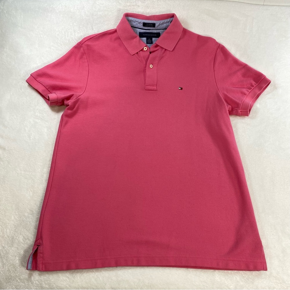 Tommy Hilfiger Polo Collared Short Sleeved Shirt Cotton Pink Slim Fit Medium